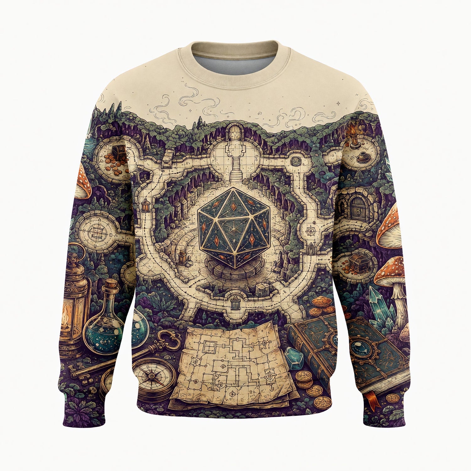 Fantasy Dungeon D20 Map AOP T-Shirt - Fantasy Dungeon RPG Streetwear