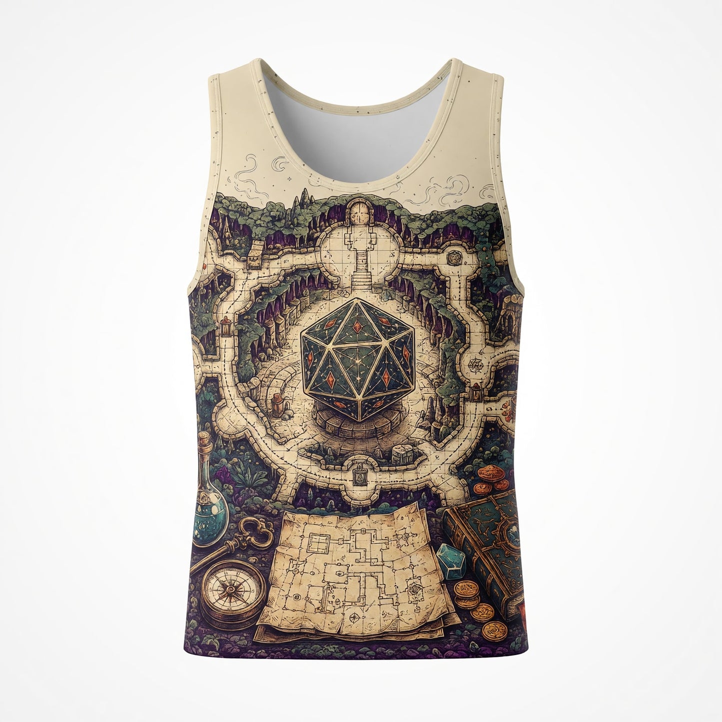 Fantasy Dungeon D20 Map AOP T-Shirt - Fantasy Dungeon RPG Streetwear