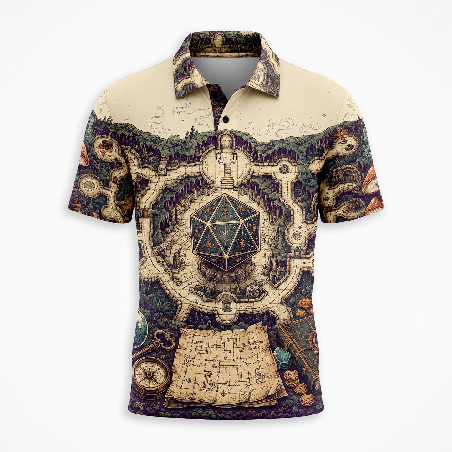Fantasy Dungeon D20 Map AOP T-Shirt - Fantasy Dungeon RPG Streetwear