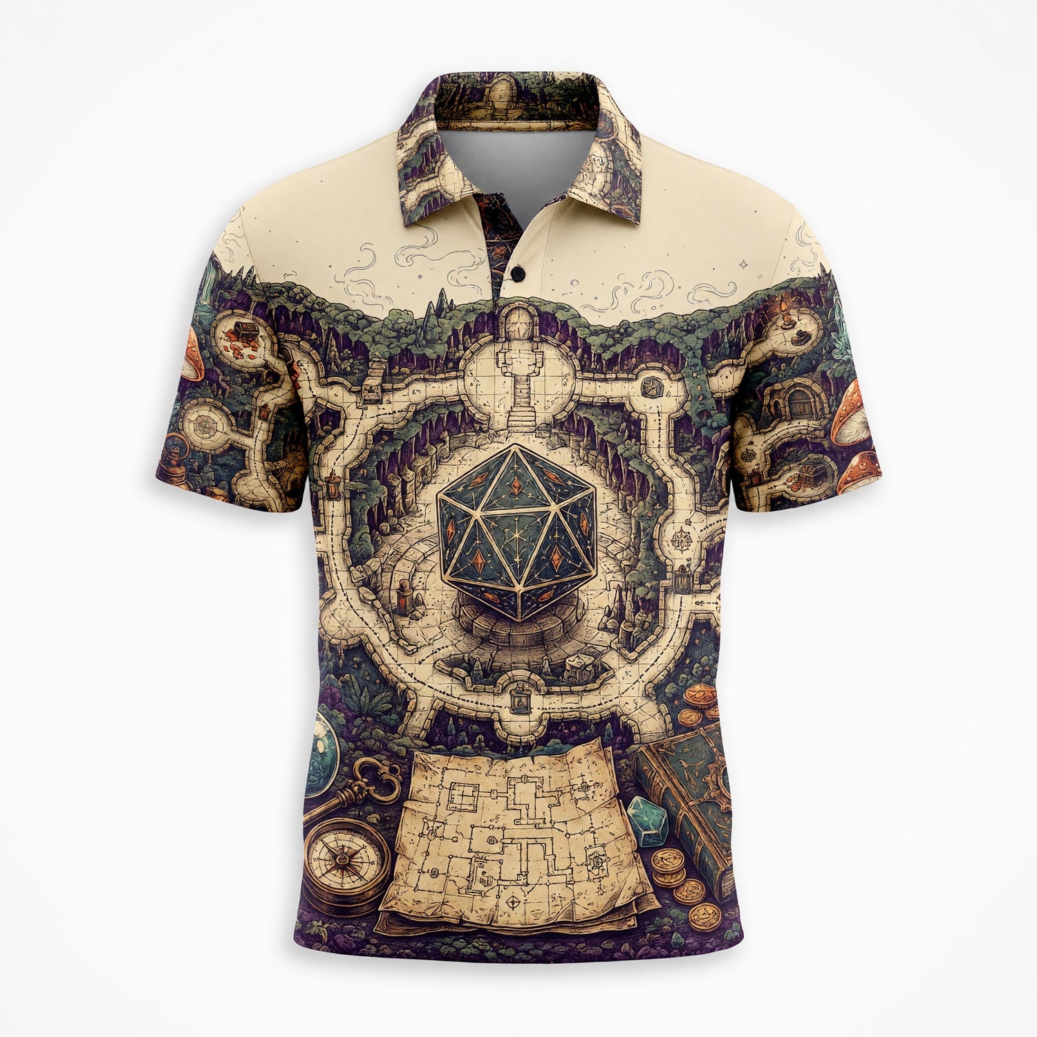 Fantasy Dungeon D20 Map AOP T-Shirt - Fantasy Dungeon RPG Streetwear