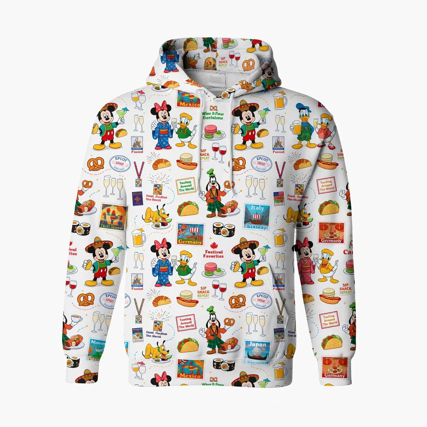 World Park Food & Wine AOP T-Shirt - Theme Park Showcase Festival Pattern