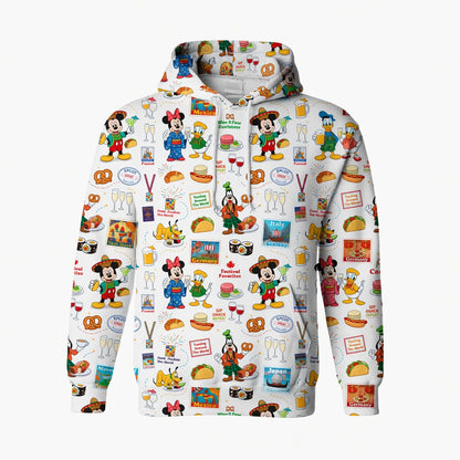 World Park Food & Wine AOP T-Shirt - Theme Park Showcase Festival Pattern