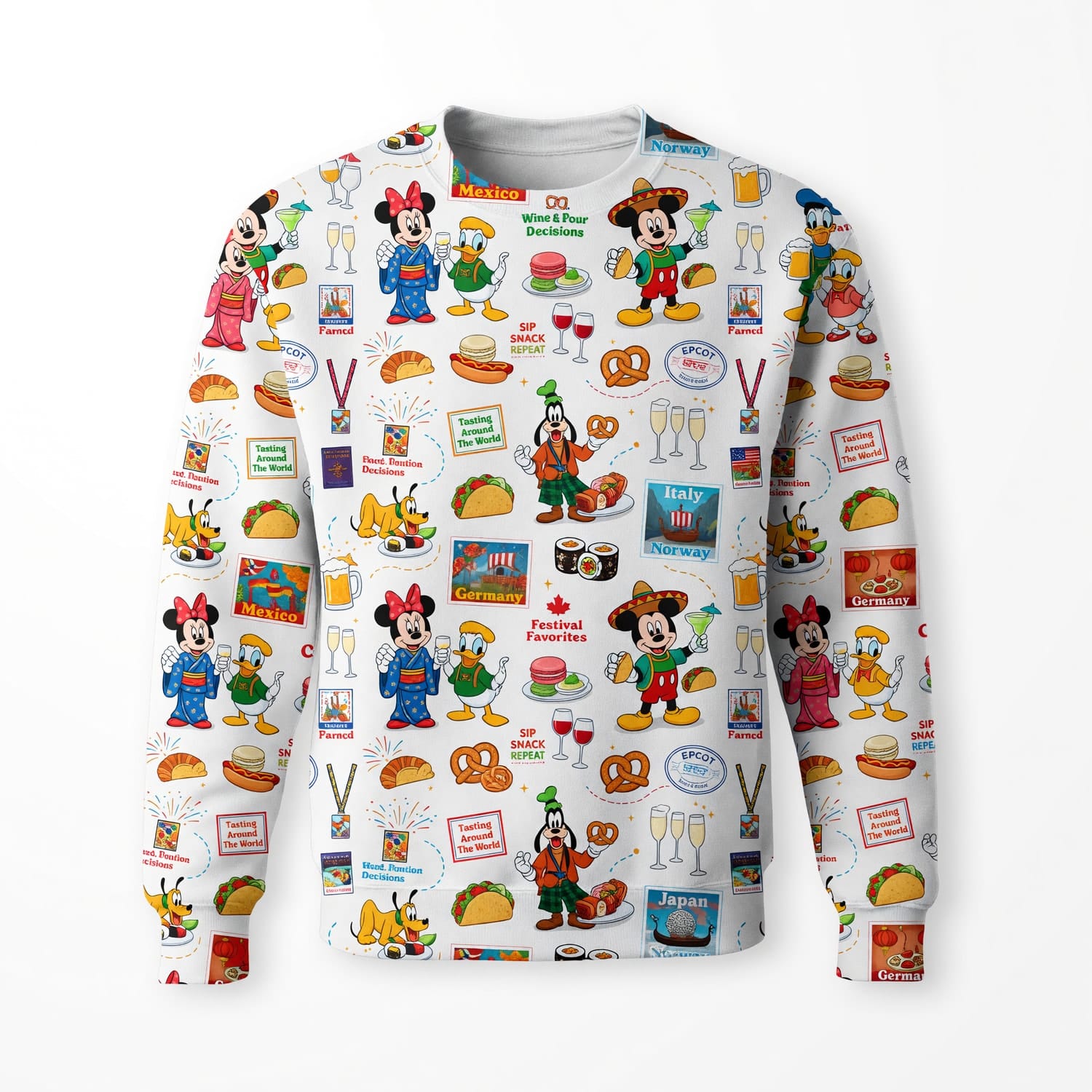 World Park Food & Wine AOP T-Shirt - Theme Park Showcase Festival Pattern