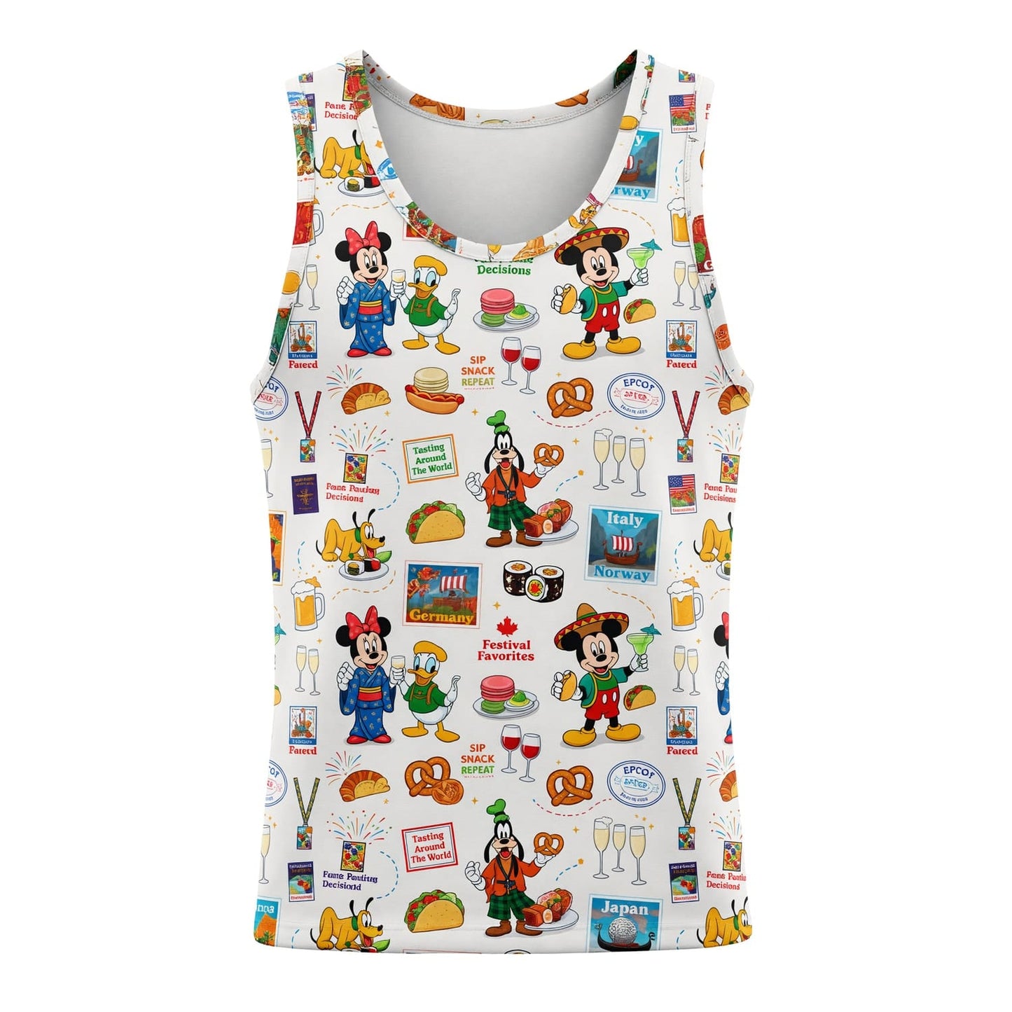 World Park Food & Wine AOP T-Shirt - Theme Park Showcase Festival Pattern