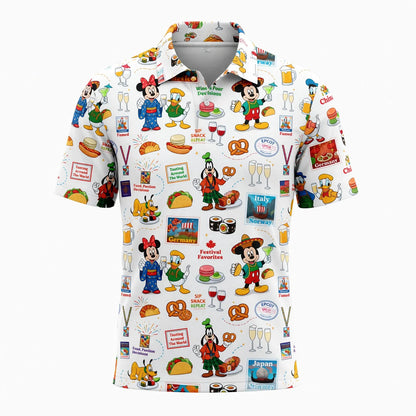 World Park Food & Wine AOP T-Shirt - Theme Park Showcase Festival Pattern