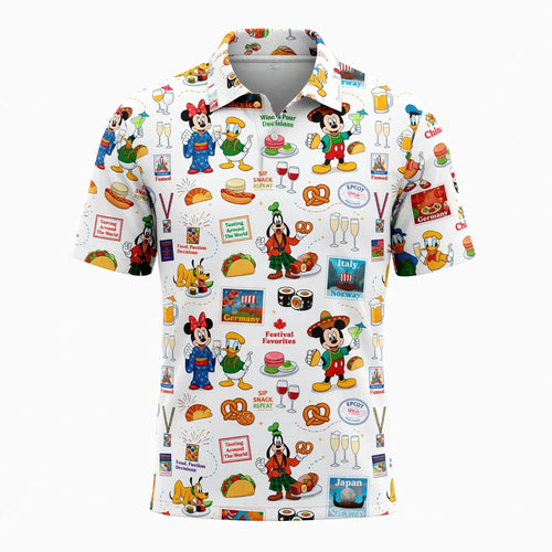 World Park Food & Wine AOP T-Shirt - Theme Park Showcase Festival Pattern