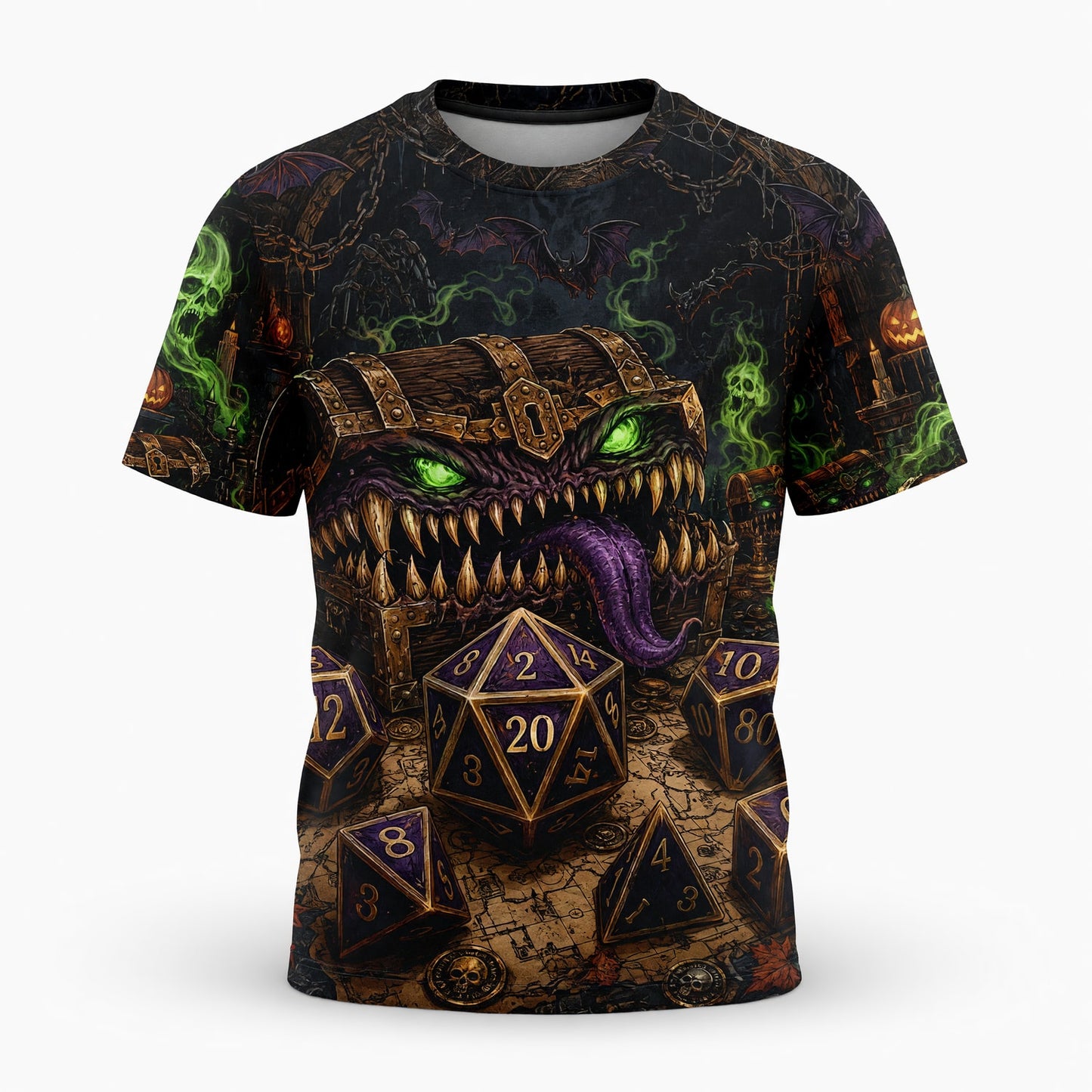 Mimic Dice AOP T-Shirt - Halloween Dungeon Fantasy RPG