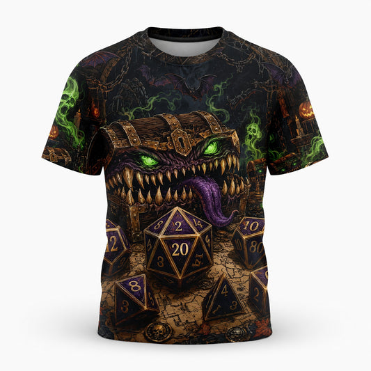 Mimic Dice AOP T-Shirt - Halloween Dungeon Fantasy RPG