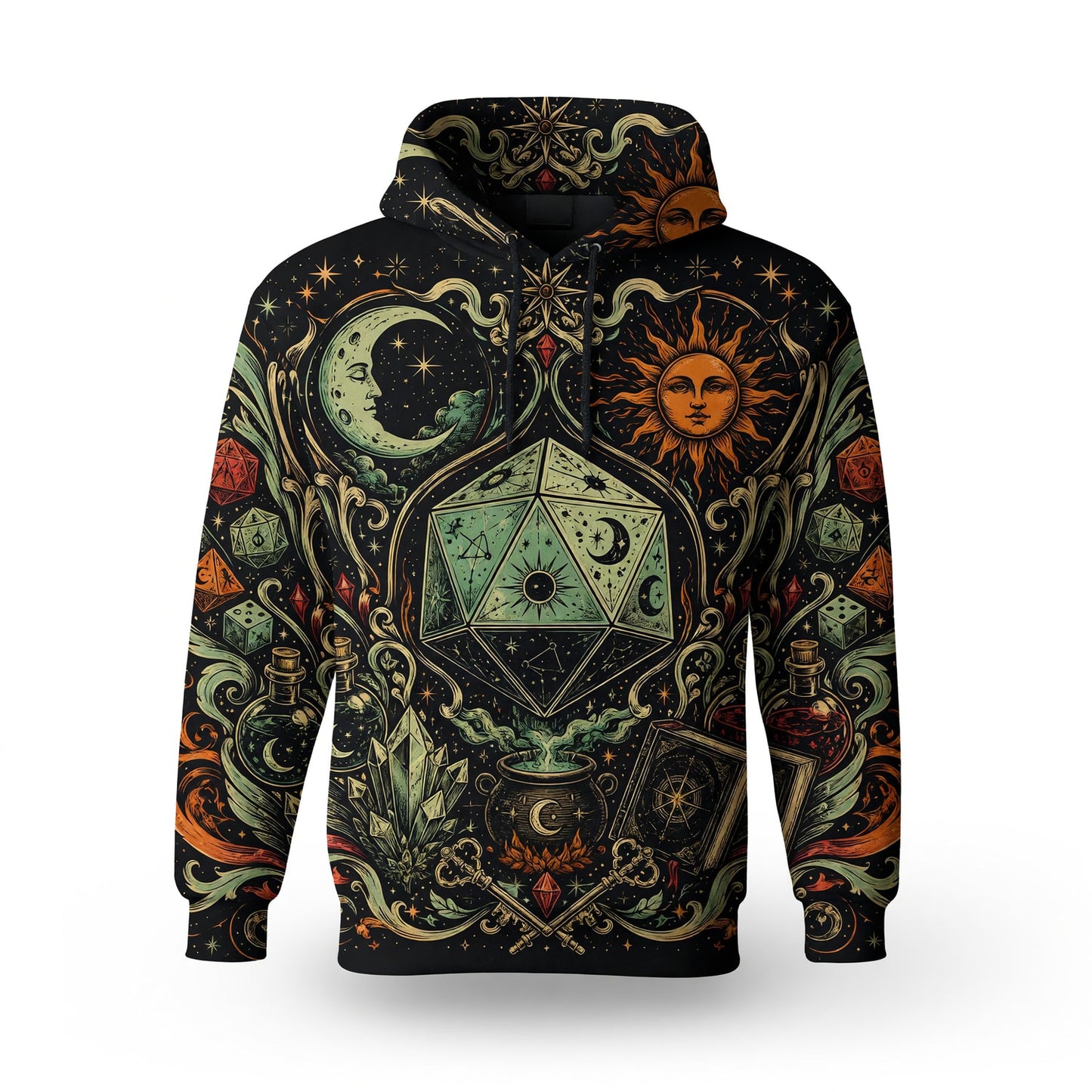 Celestial D20 Dice AOP T-Shirt - Mystic Fantasy RPG Apparel