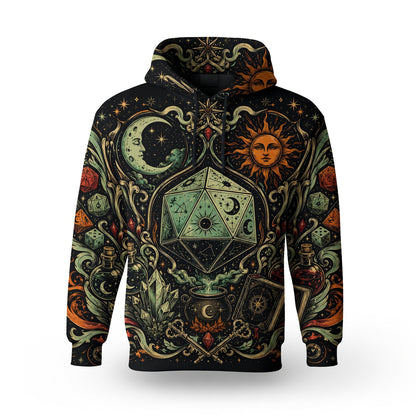 Celestial D20 Dice AOP T-Shirt - Mystic Fantasy RPG Apparel