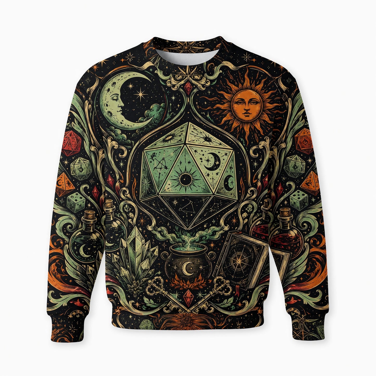 Celestial D20 Dice AOP T-Shirt - Mystic Fantasy RPG Apparel