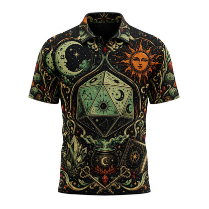 Celestial D20 Dice AOP T-Shirt - Mystic Fantasy RPG Apparel