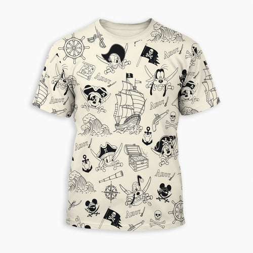 Pirate AOP T-Shirt - Mouse Duck Silly Dog Pattern