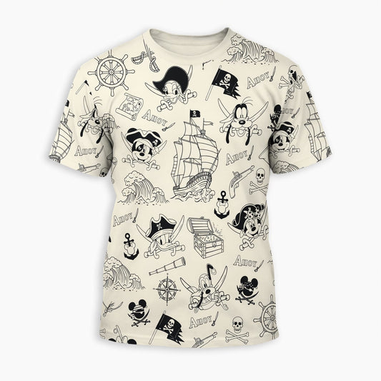 Pirate AOP T-Shirt - Mouse Duck Silly Dog Pattern