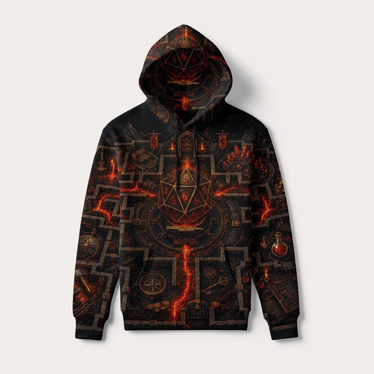 D20 Dungeon Maze AOP T-Shirt - Dark Fantasy RPG Streetwear