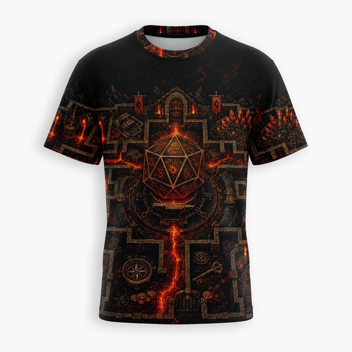 D20 Dungeon Maze AOP T-Shirt - Dark Fantasy RPG Streetwear