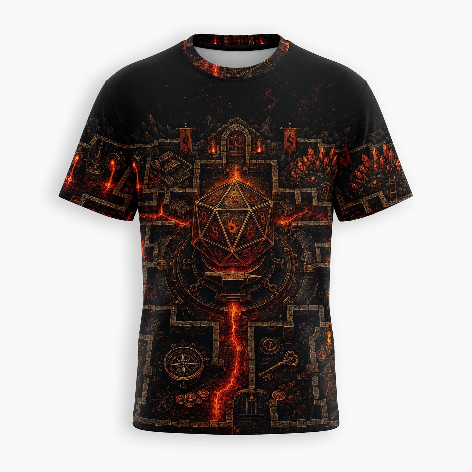 D20 Dungeon Maze AOP T-Shirt - Dark Fantasy RPG Streetwear