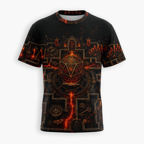 D20 Dungeon Maze AOP T-Shirt - Dark Fantasy RPG Streetwear