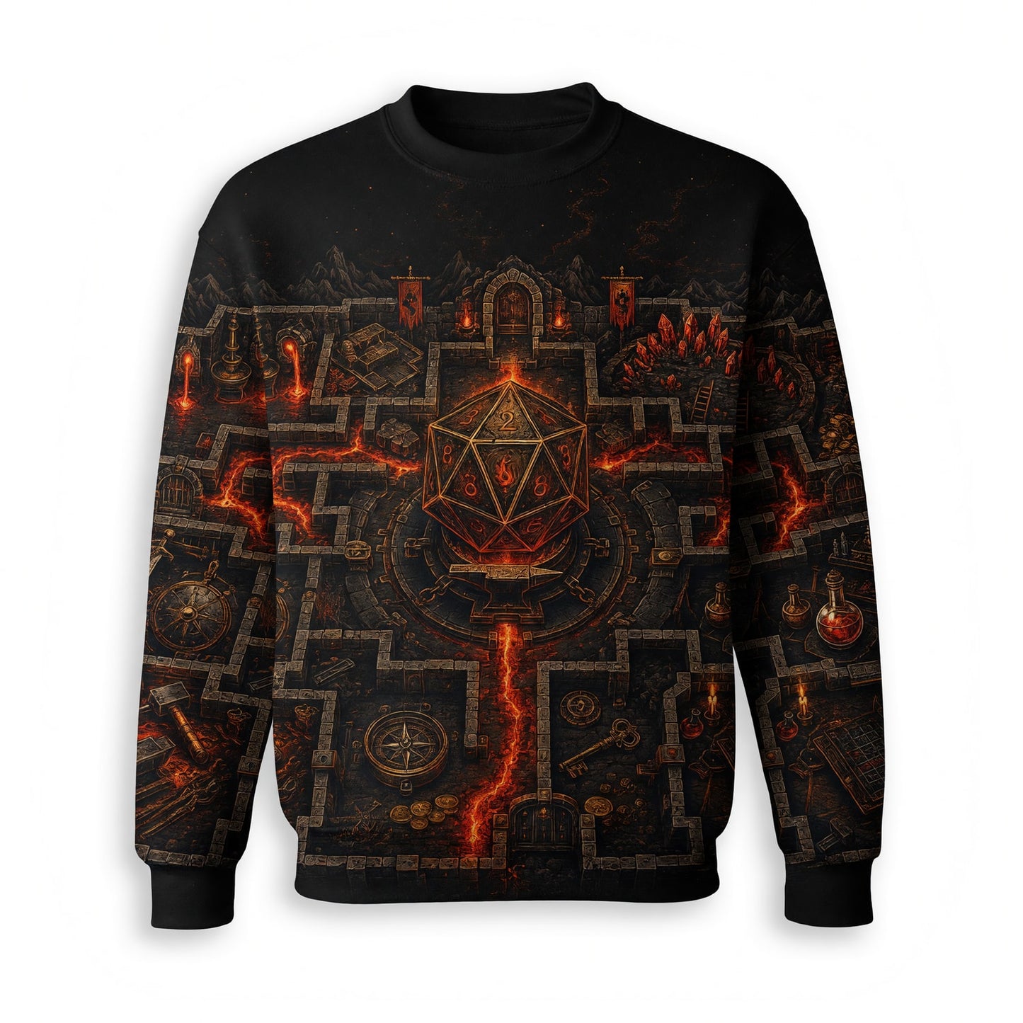 D20 Dungeon Maze AOP T-Shirt - Dark Fantasy RPG Streetwear