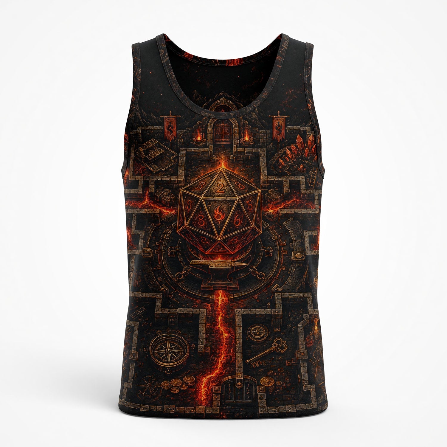 D20 Dungeon Maze AOP T-Shirt - Dark Fantasy RPG Streetwear