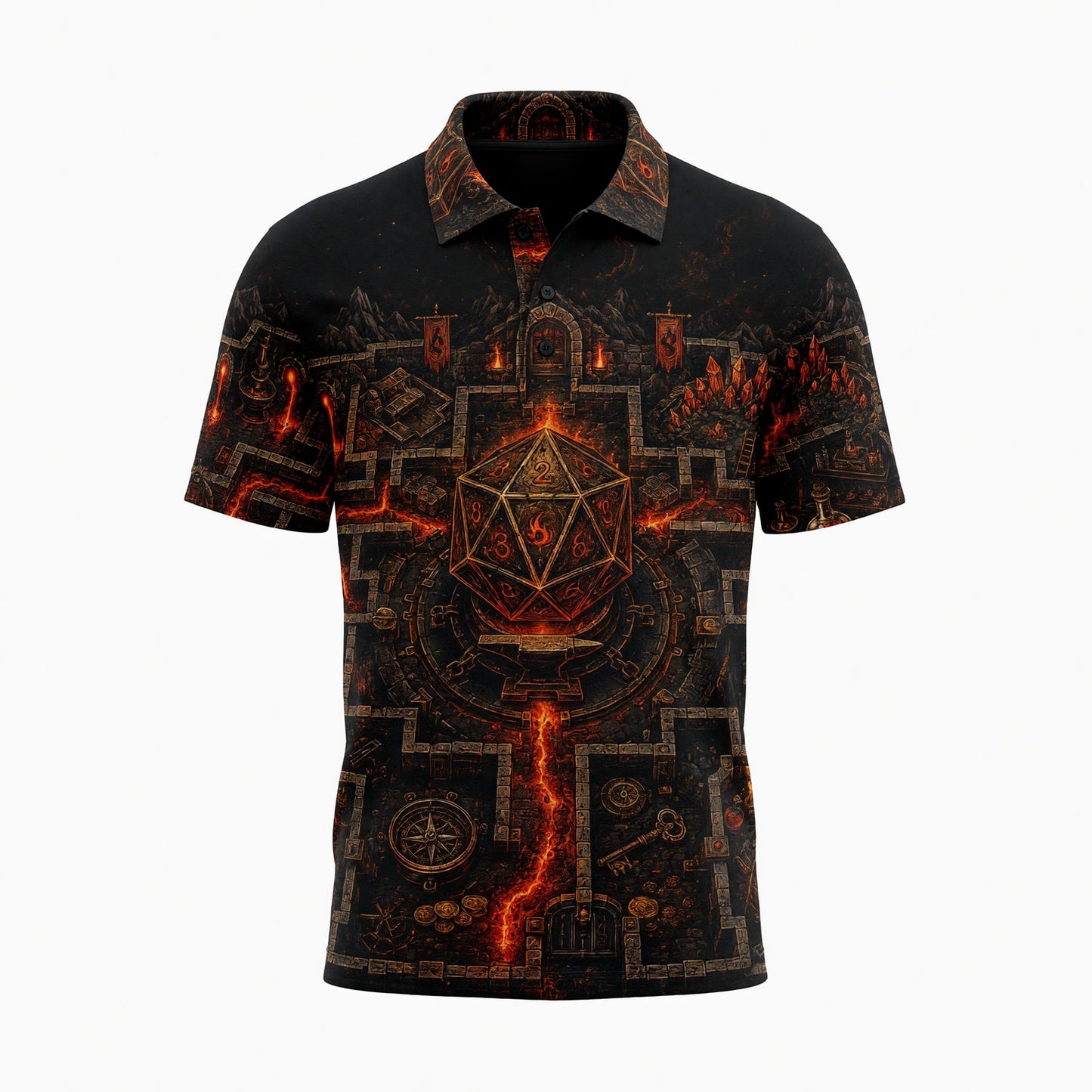 D20 Dungeon Maze AOP T-Shirt - Dark Fantasy RPG Streetwear
