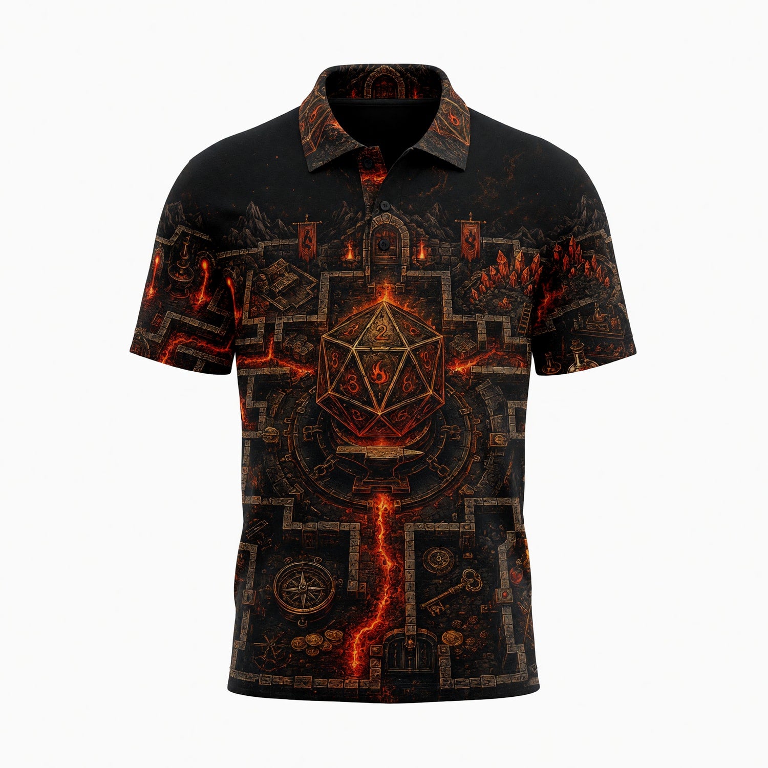 D20 Dungeon Maze AOP T-Shirt - Dark Fantasy RPG Streetwear