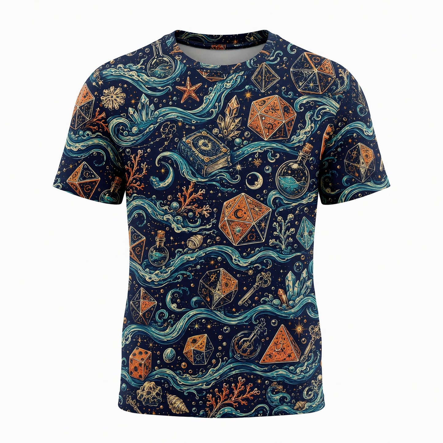 Dice Ocean Waves AOP T-Shirt - Fantasy Nautical RPG Pattern