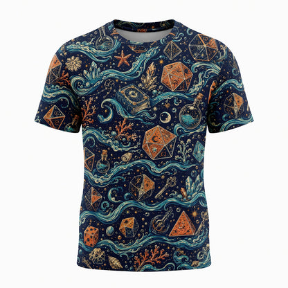 Dice Ocean Waves AOP T-Shirt - Fantasy Nautical RPG Pattern