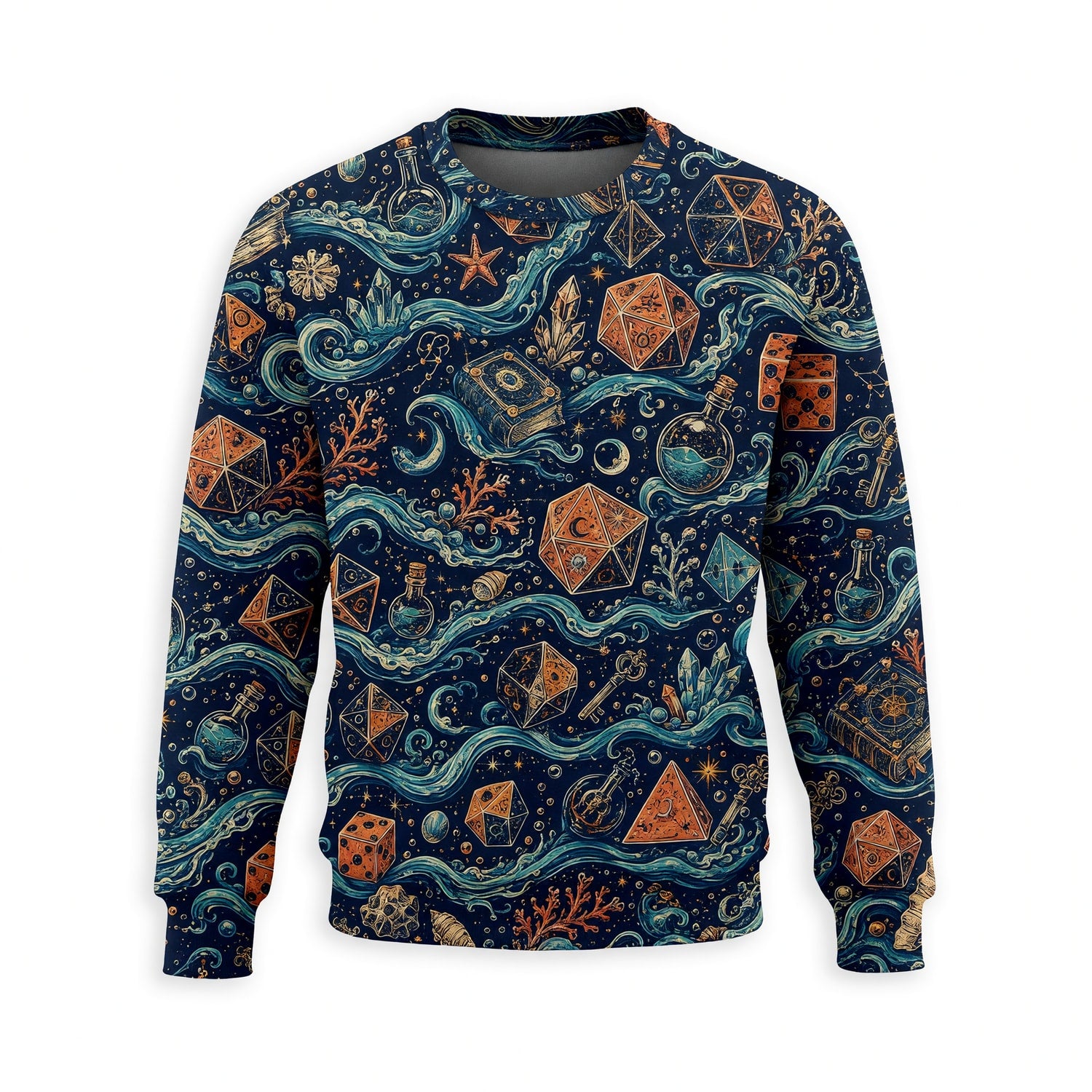 Dice Ocean Waves AOP T-Shirt - Fantasy Nautical RPG Pattern