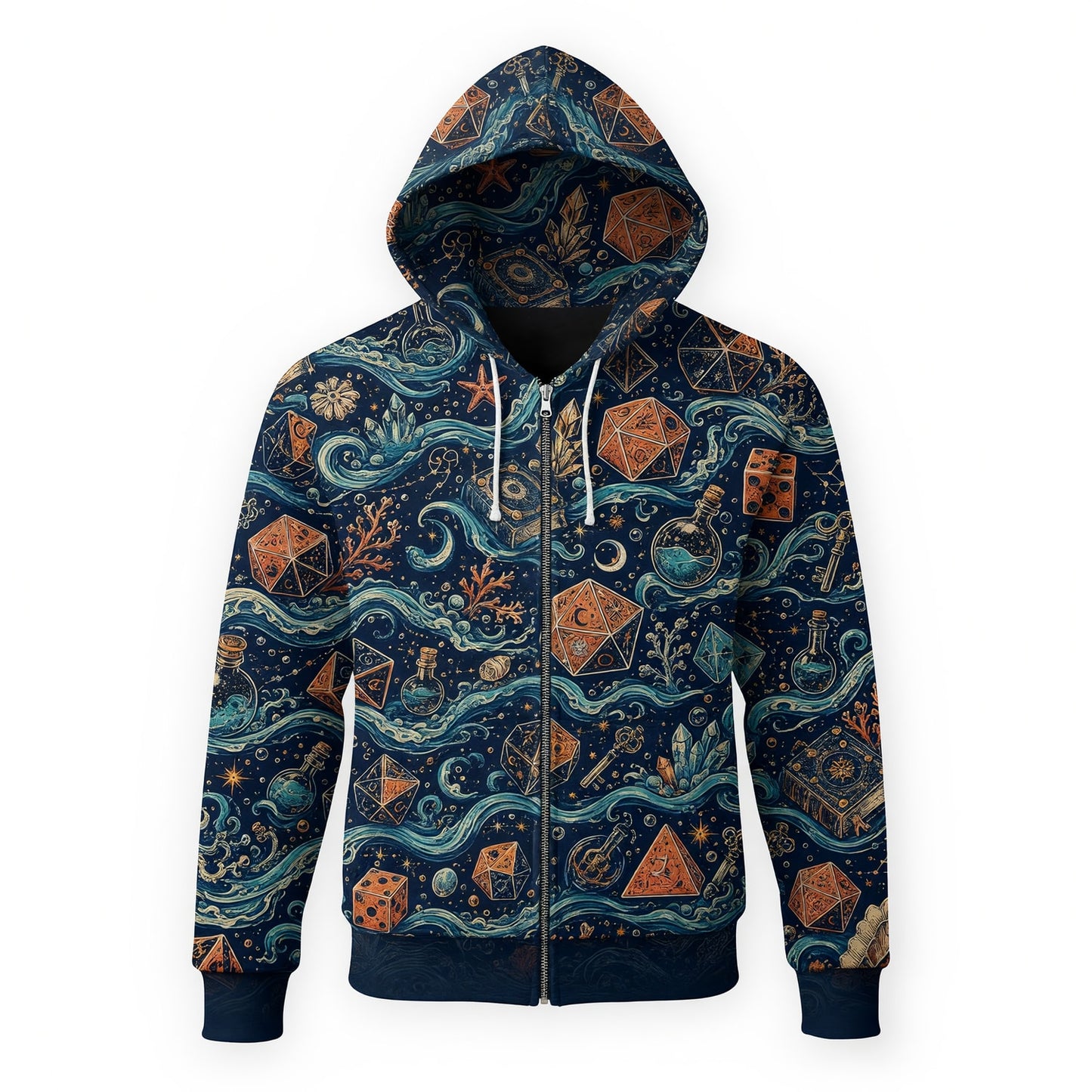 Dice Ocean Waves AOP T-Shirt - Fantasy Nautical RPG Pattern