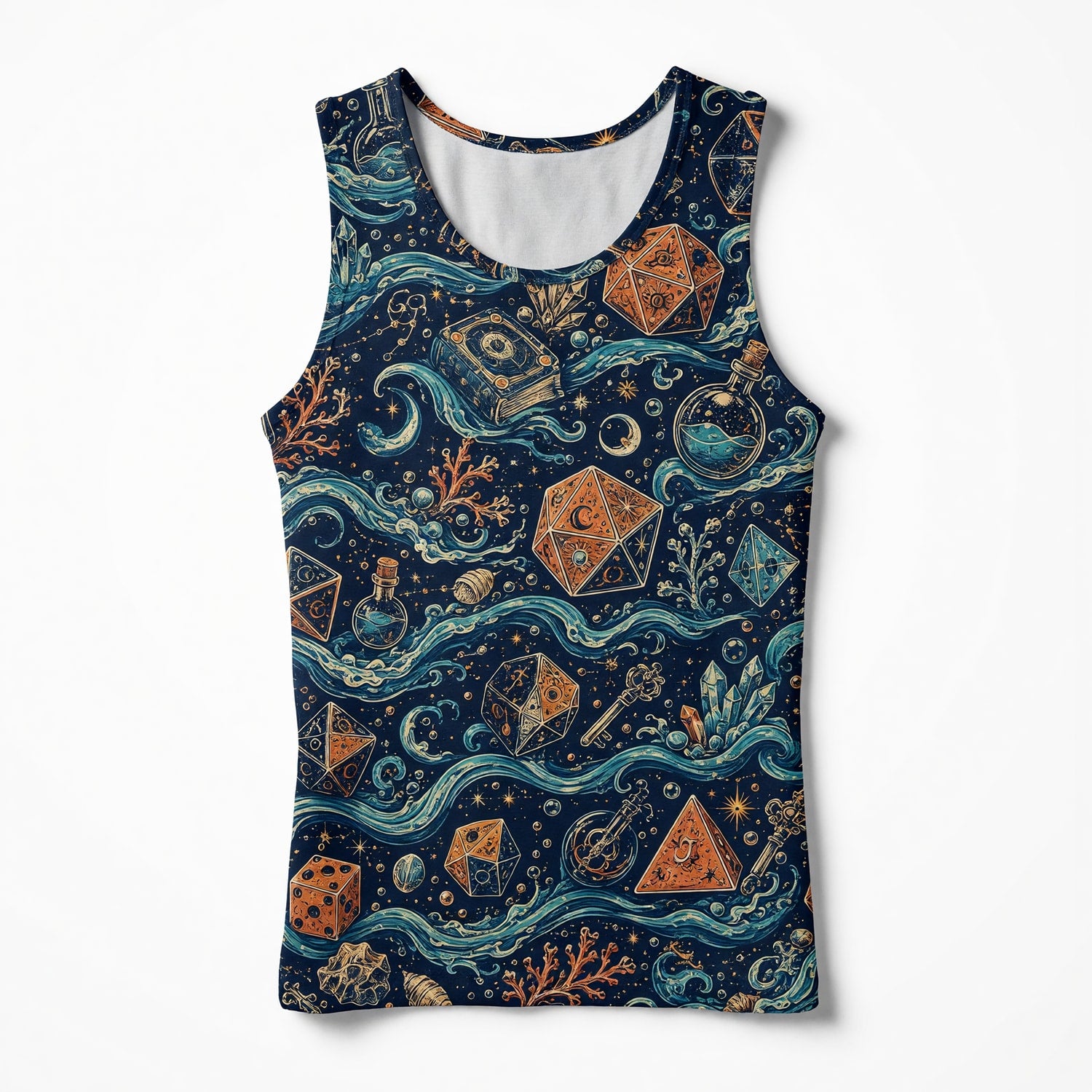 Dice Ocean Waves AOP T-Shirt - Fantasy Nautical RPG Pattern