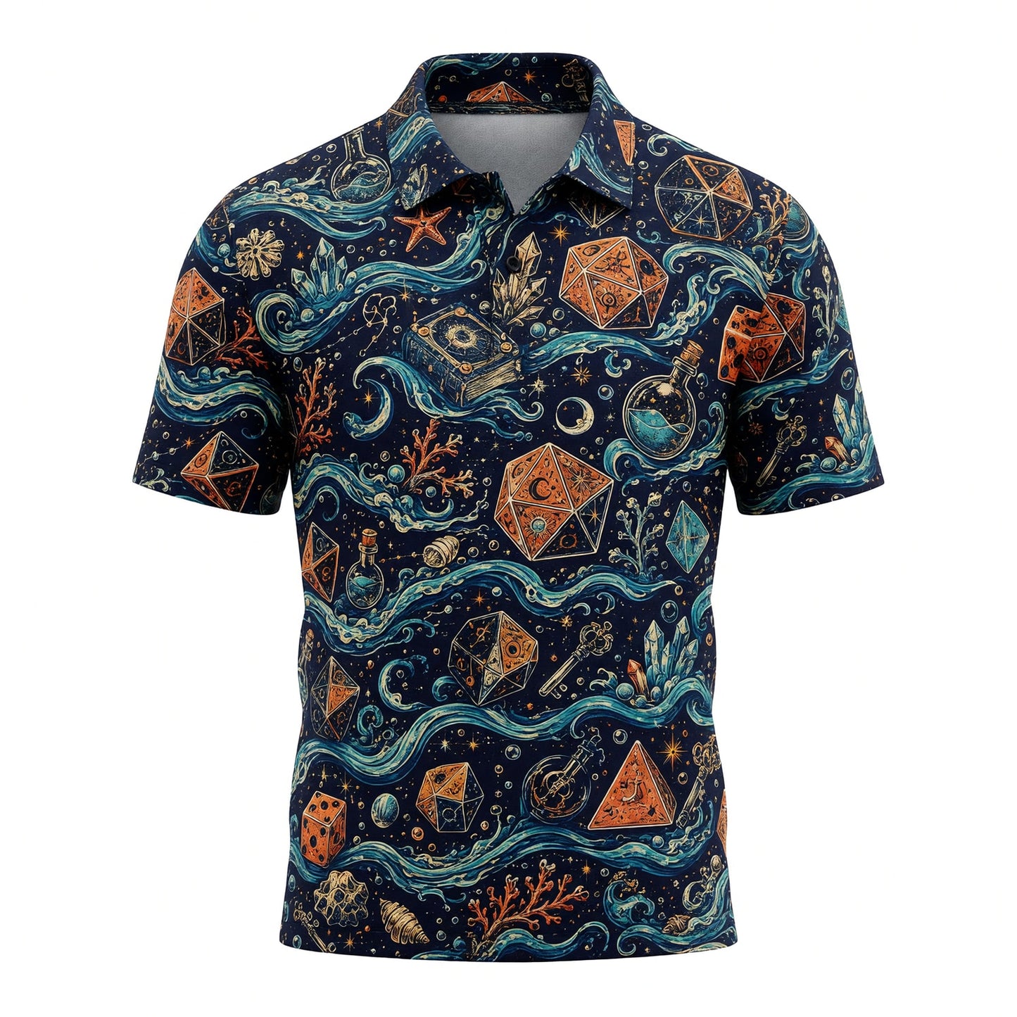 Dice Ocean Waves AOP T-Shirt - Fantasy Nautical RPG Pattern