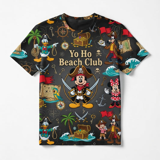 Yo Ho Beach Club AOP T-Shirt - Pirate Mouse Pattern
