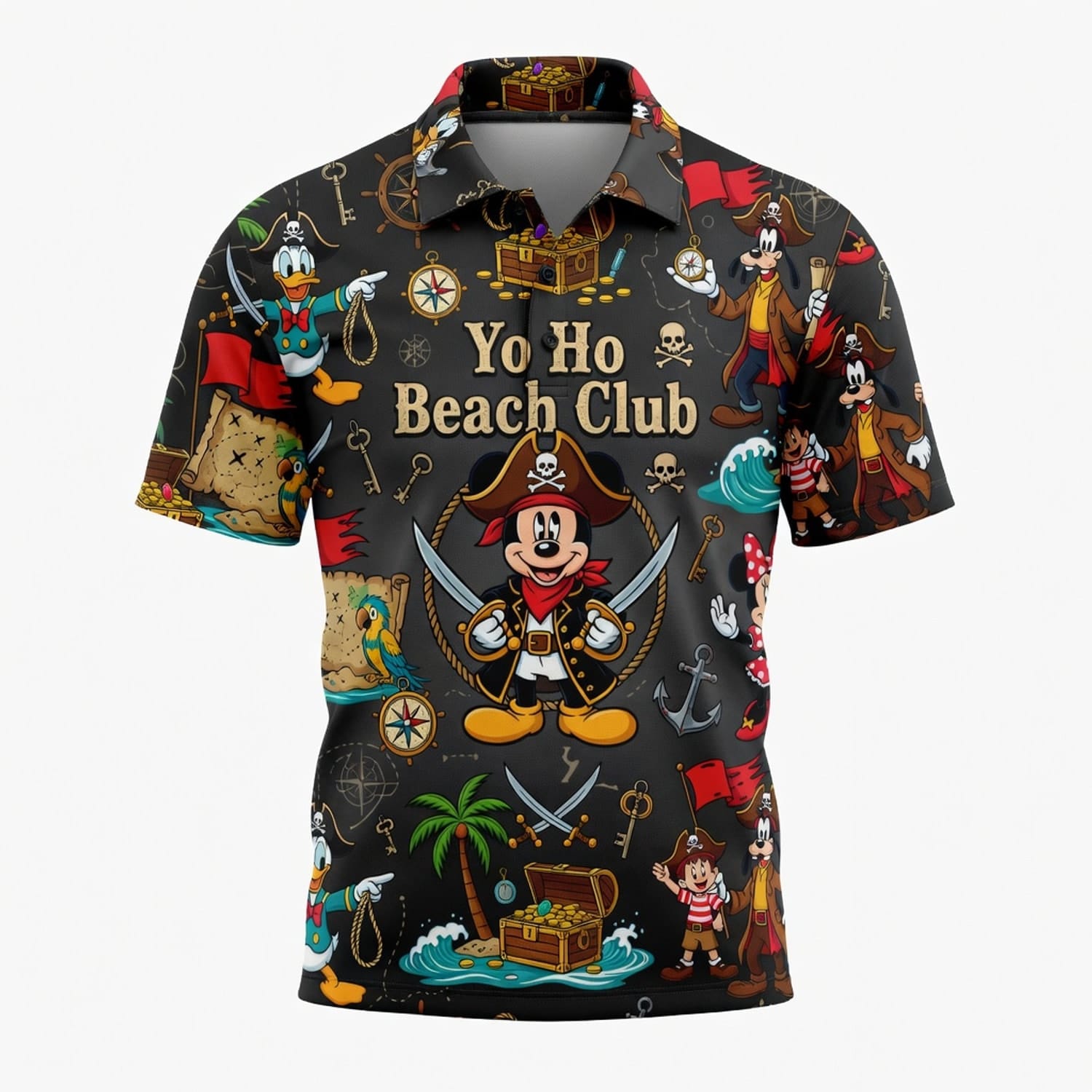 Yo Ho Beach Club AOP T-Shirt - Pirate Mouse Pattern
