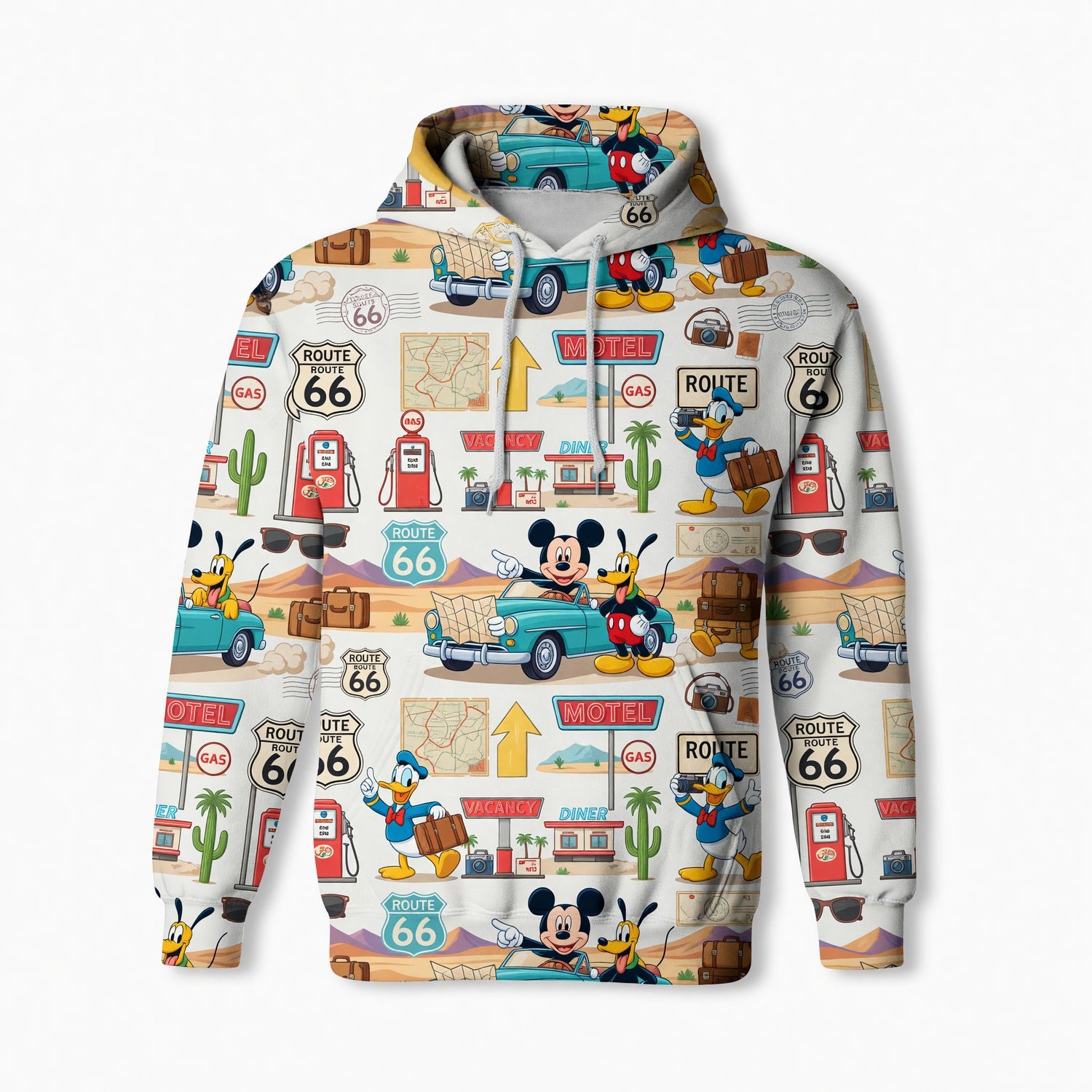 Route 66 AOP T-Shirt - Mouse Vintage Road Trip Pattern