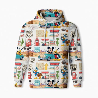 Route 66 AOP T-Shirt - Mouse Vintage Road Trip Pattern