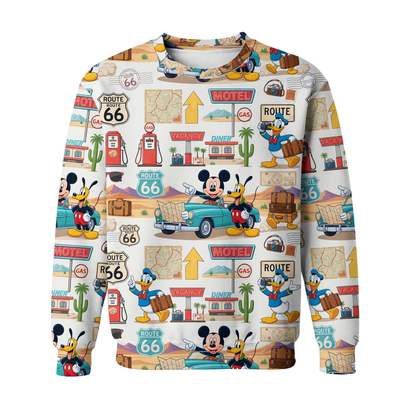 Route 66 AOP T-Shirt - Mouse Vintage Road Trip Pattern