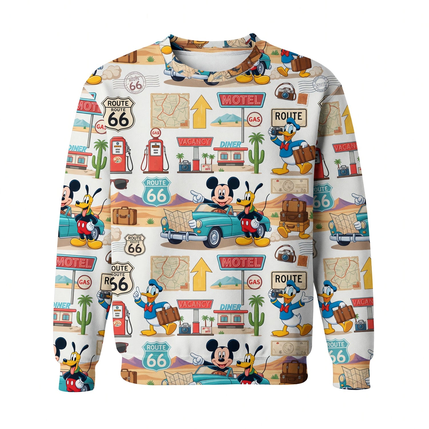 Route 66 AOP T-Shirt - Mouse Vintage Road Trip Pattern