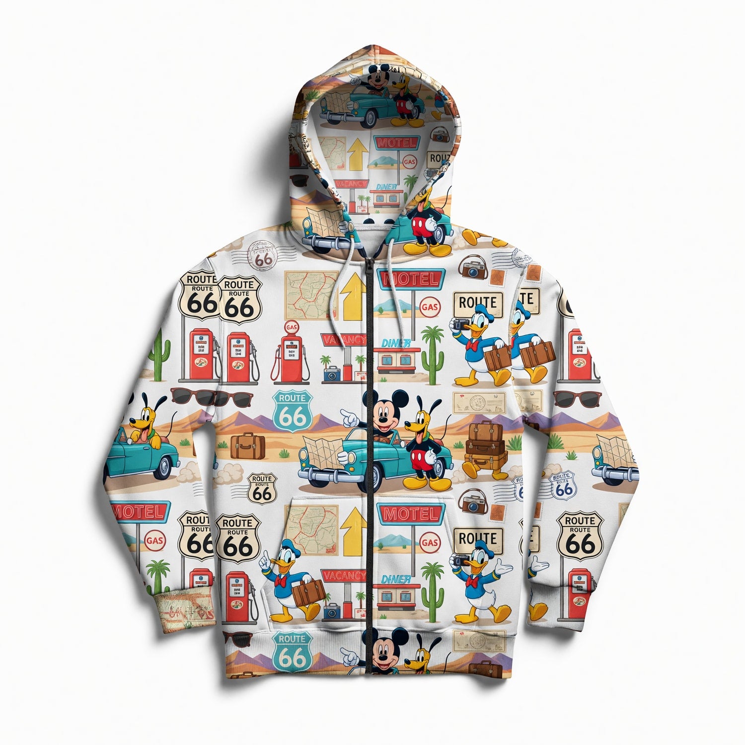 Route 66 AOP T-Shirt - Mouse Vintage Road Trip Pattern