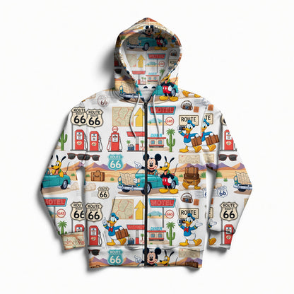 Route 66 AOP T-Shirt - Mouse Vintage Road Trip Pattern