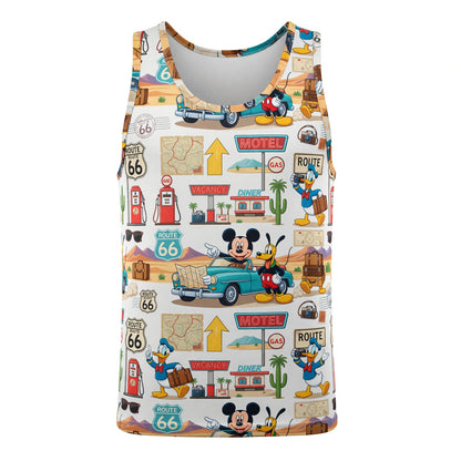 Route 66 AOP T-Shirt - Mouse Vintage Road Trip Pattern