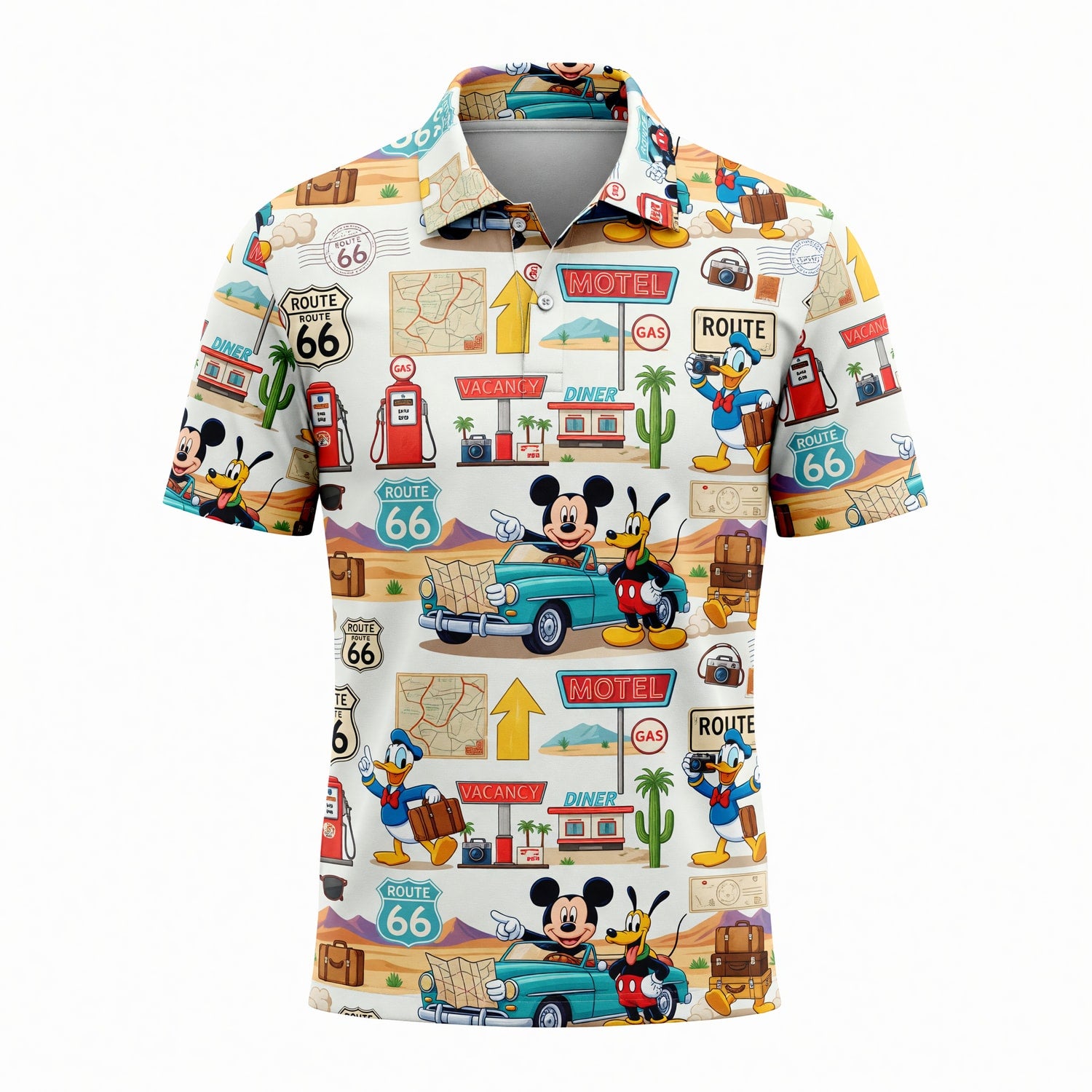 Route 66 AOP T-Shirt - Mouse Vintage Road Trip Pattern