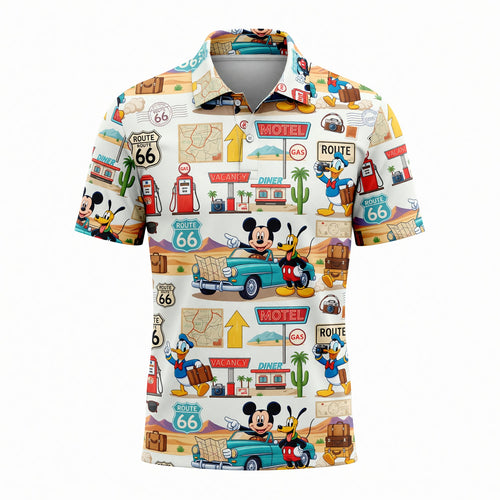 Route 66 AOP T-Shirt - Mouse Vintage Road Trip Pattern