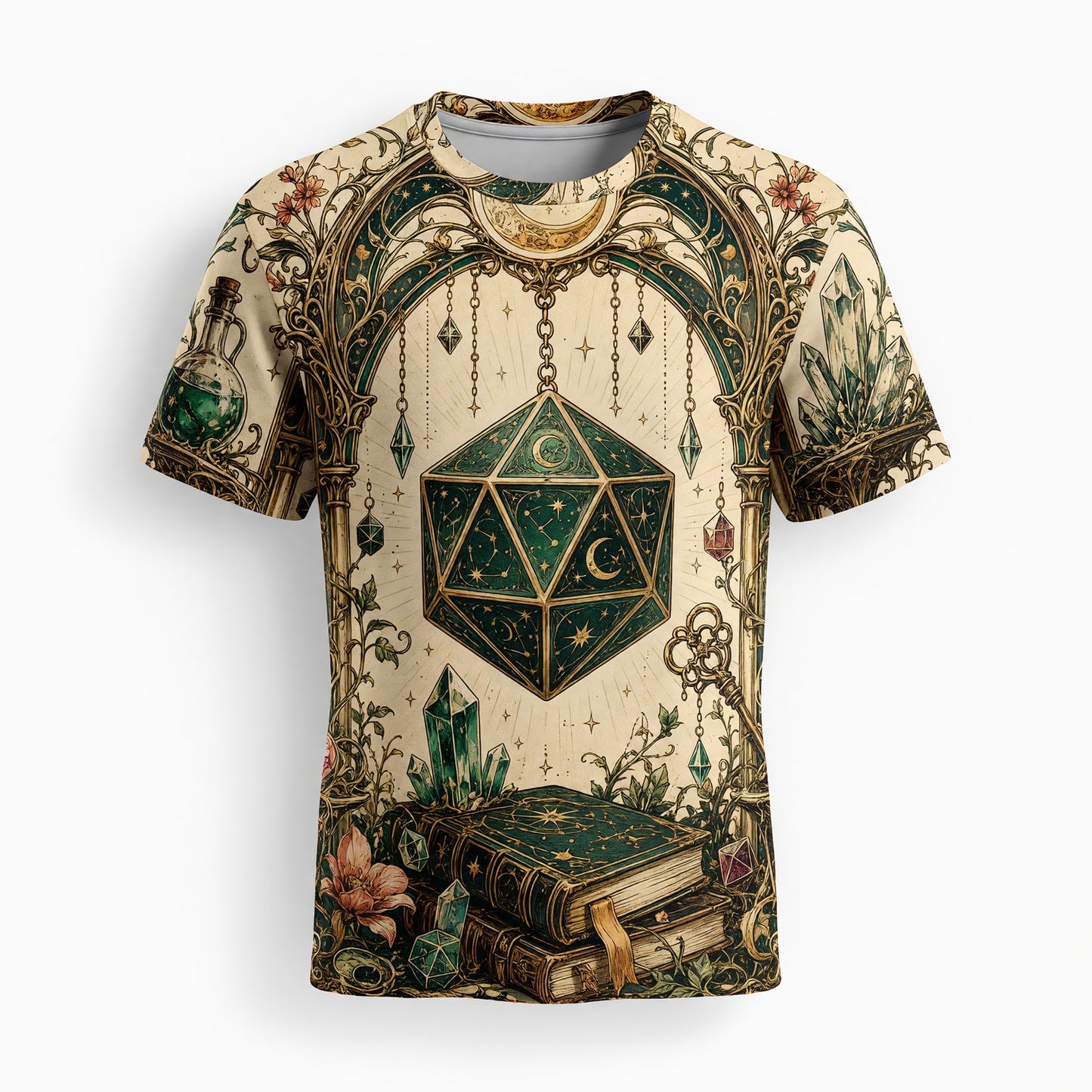 D20 Dice T-Shirt - Fantasy Wizard Crystal RPG Apparel