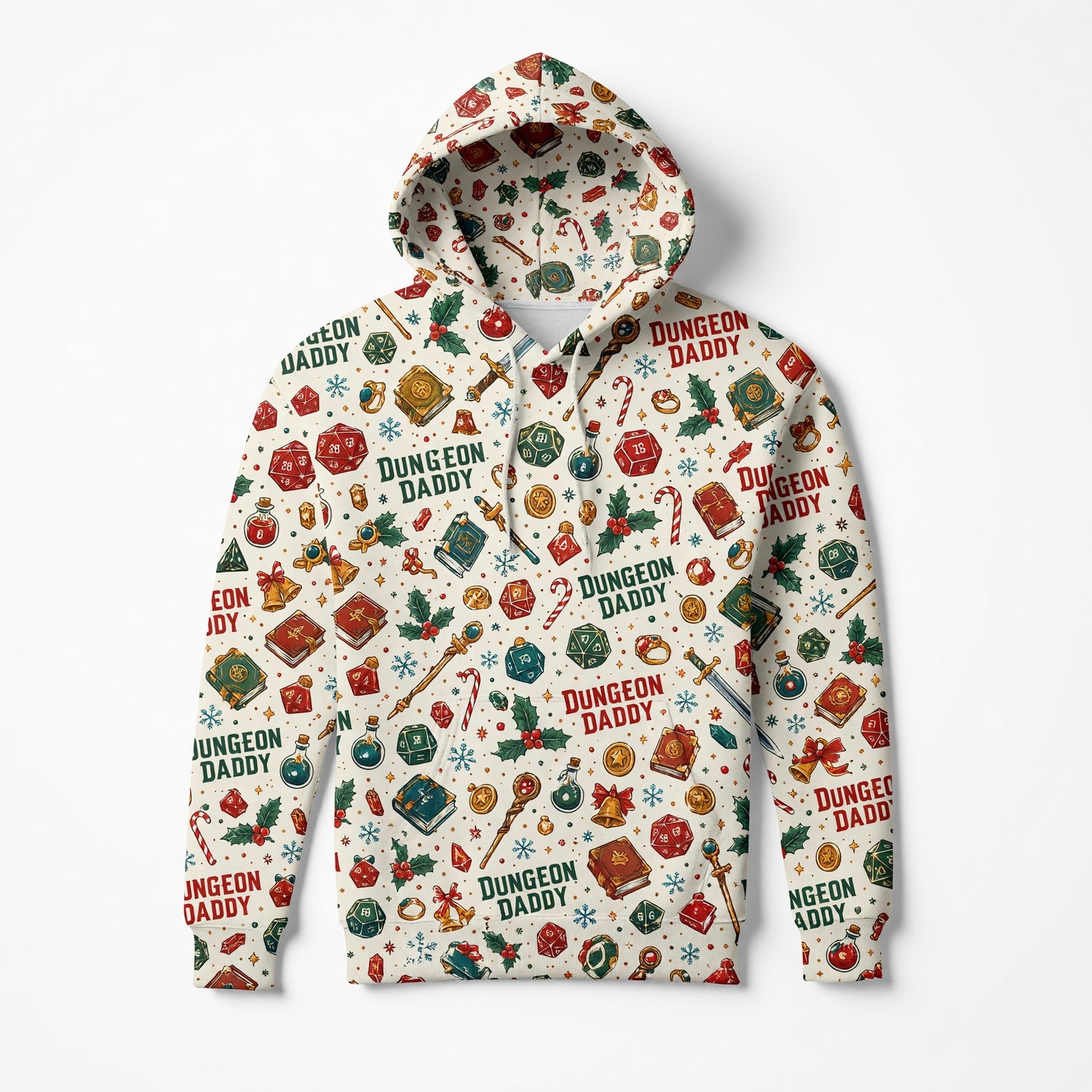 Dungeon Daddy Christmas AOP T-Shirt - Holiday Gamer Pattern