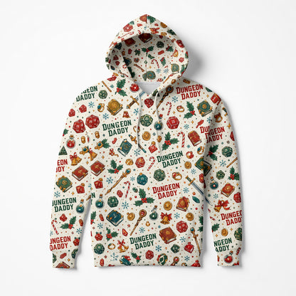Dungeon Daddy Christmas AOP T-Shirt - Holiday Gamer Pattern