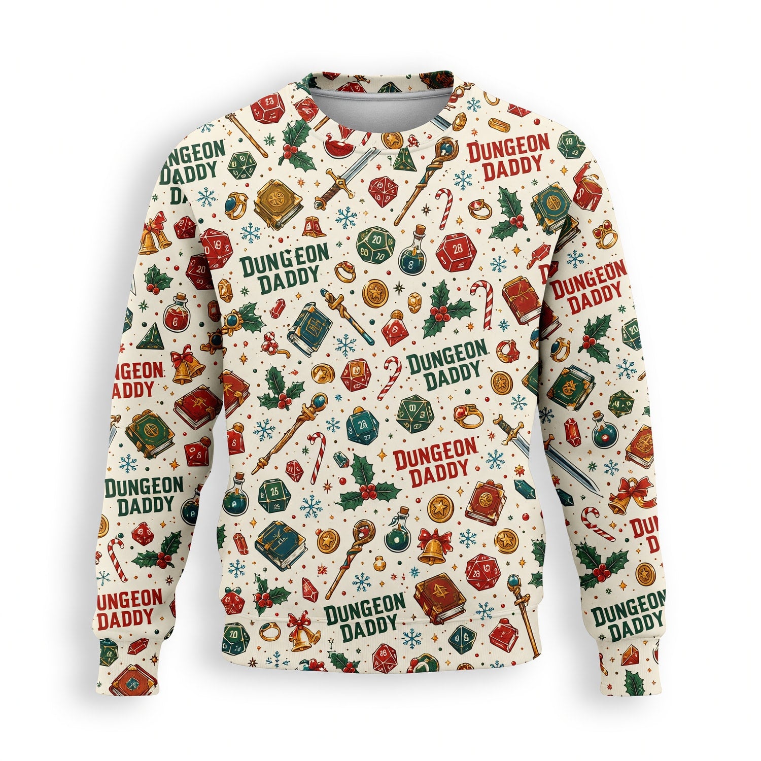 Dungeon Daddy Christmas AOP T-Shirt - Holiday Gamer Pattern