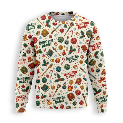 Dungeon Daddy Christmas AOP T-Shirt - Holiday Gamer Pattern