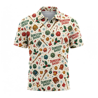 Dungeon Daddy Christmas AOP T-Shirt - Holiday Gamer Pattern