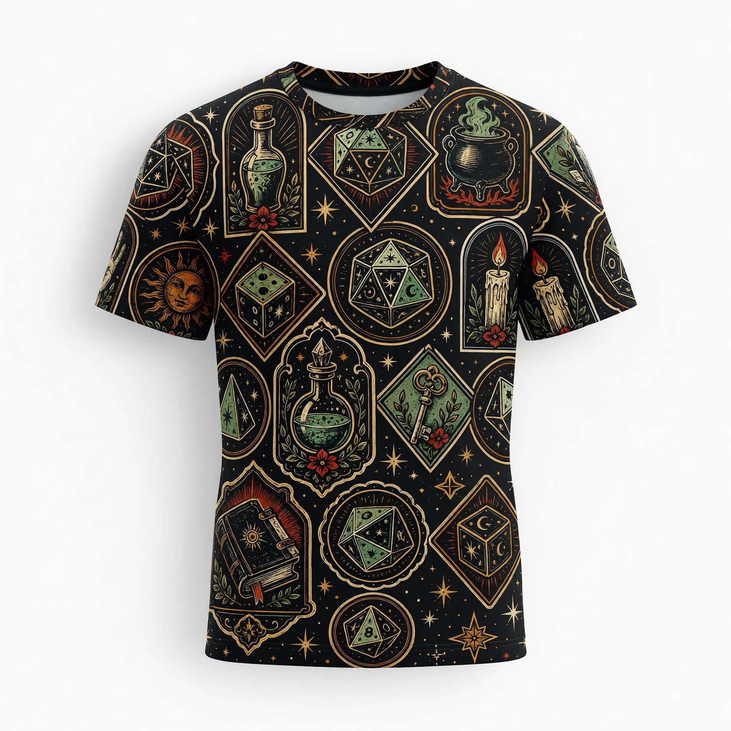 Witchcraft Occult Dice AOP T-Shirt - Mystic RPG Streetwear